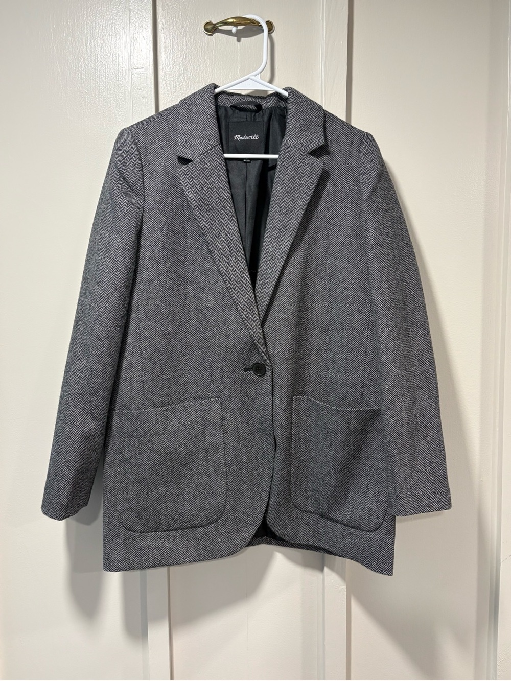 Madewell Gray Herringbone Single-Button Blazer